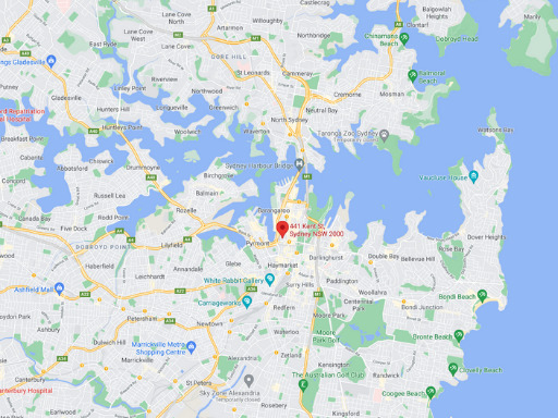 Map view of Sydney, Australia, highlighting a central location