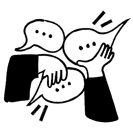 An abstract illustration of two hands grabbing speech bubbles.