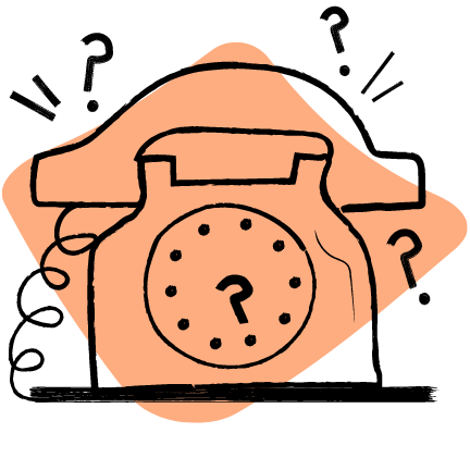 An illustration of a telephone with question marks surrounding it