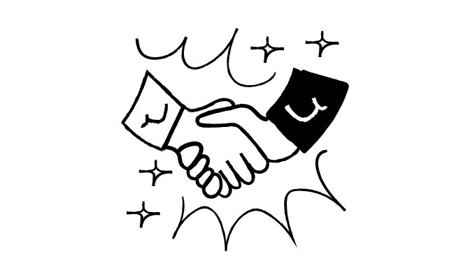 A handshake with sparkles in the background.